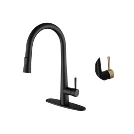 Urrea Monomando para cocina con nariz retráctil y 2 funciones negro mate con maneral oro