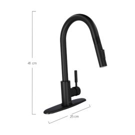 Urrea Monomando para cocina con nariz retráctil y 2 funciones negro mate