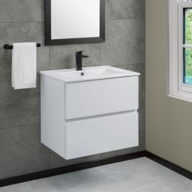 Helvex Mueble de baño flotante Glace 24" blanco con lavabo Primmo 60