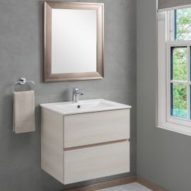 Helvex Mueble de baño flotante Nevis 24" beige con lavabo Primmo 60